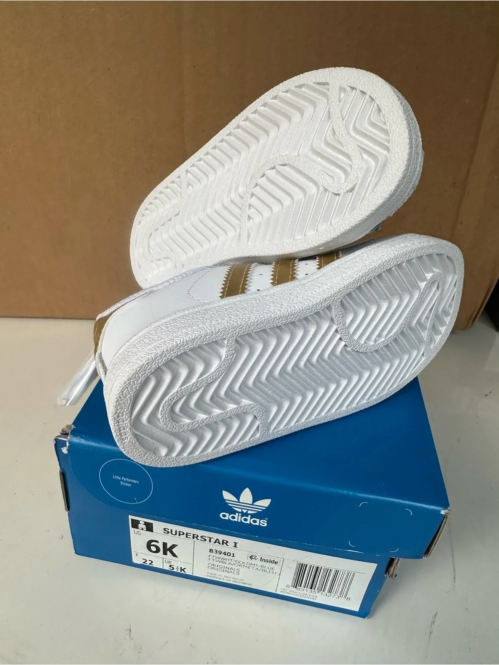 adidas Kids White Sneakers with Gold Stripes